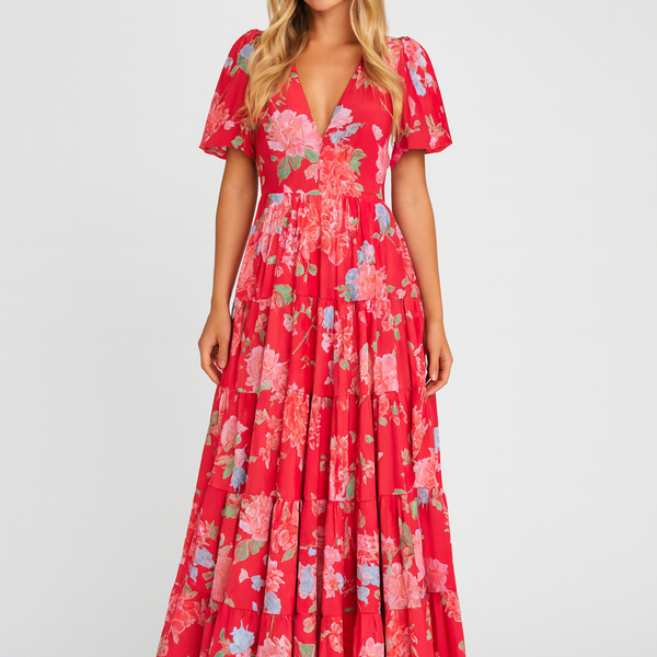 Erle™ | Kjole med V-hals og blomstertrykk