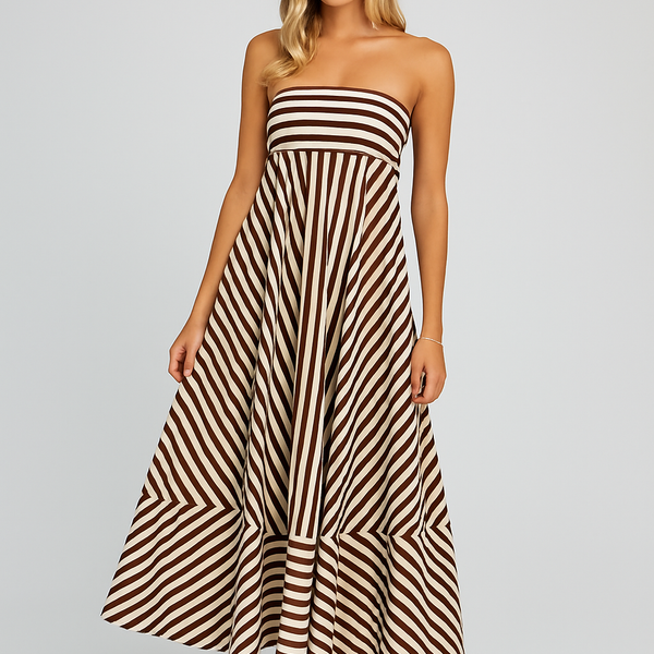 Zara™ | Stripet bandeau maxikjole med elegant plissert skjørt