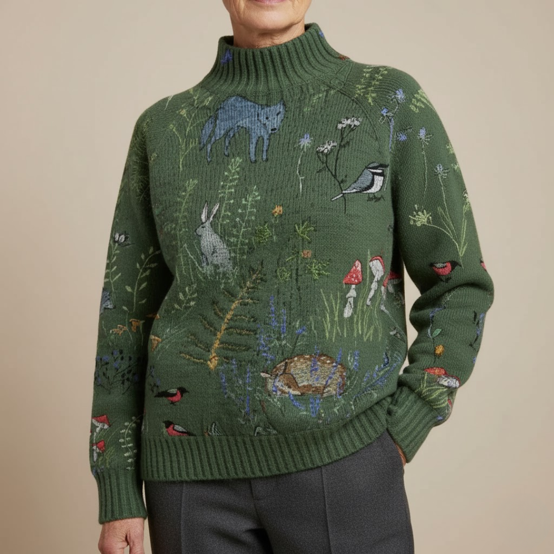 Hana™ | Koselig Strikket med Skogsinspirert Trykk