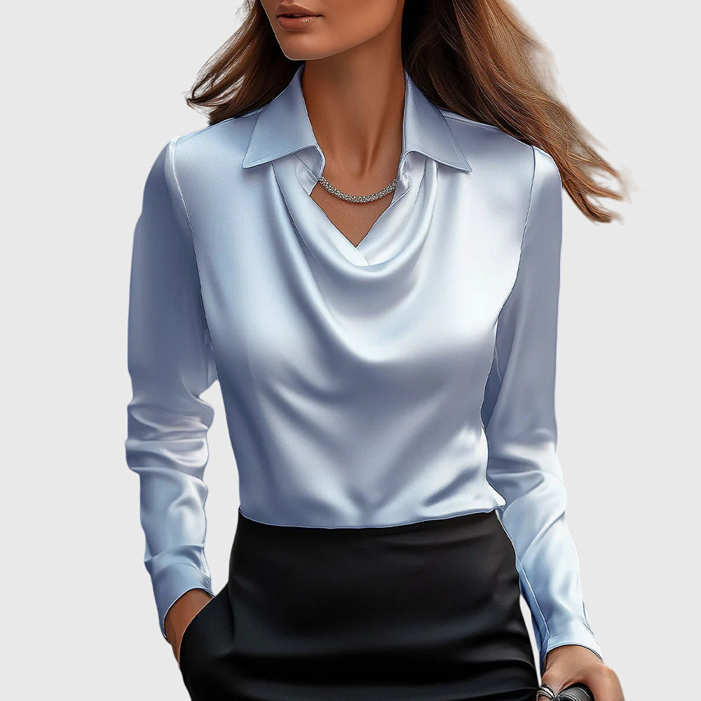 Sylvia™ – Blouse med luksuriøs glans og plissékrage