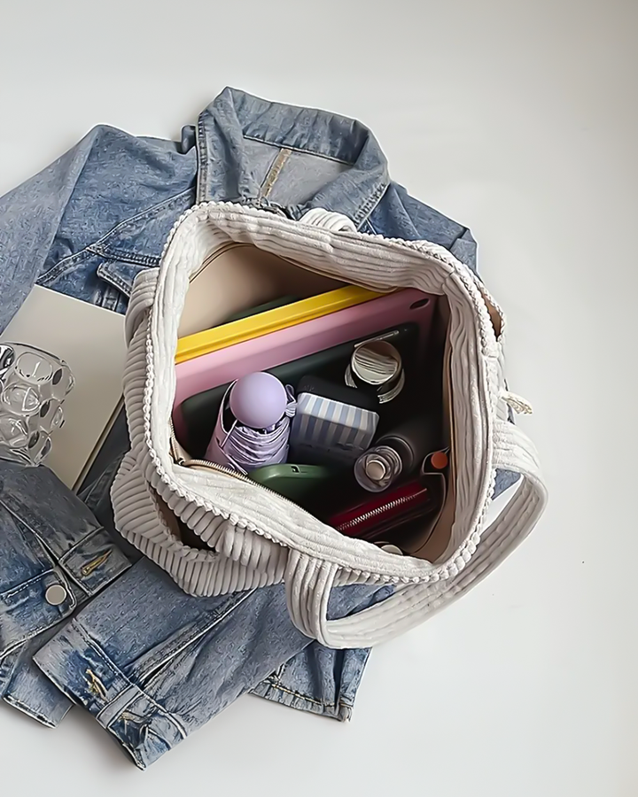 Tilda™ – Ribbete bæreveske med snøre-detalj