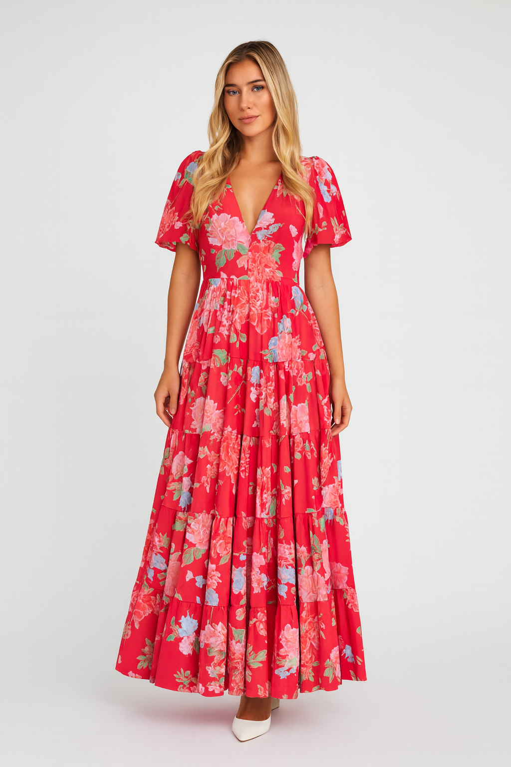 Erle™ | Kjole med V-hals og blomstertrykk