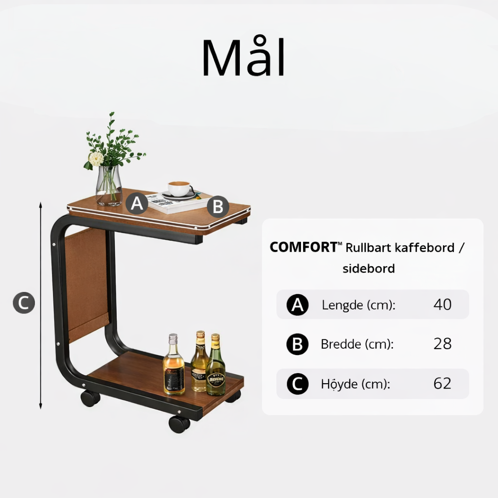 COMFORT™ Rullbar Kaffe Sidebord - med brosjyre/bok rom