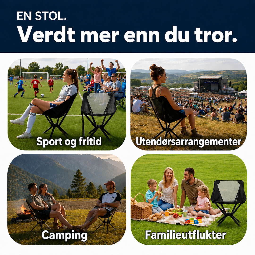 Sammenleggbar Campingstol – Lett, Kompakt & Tåler 150 kg