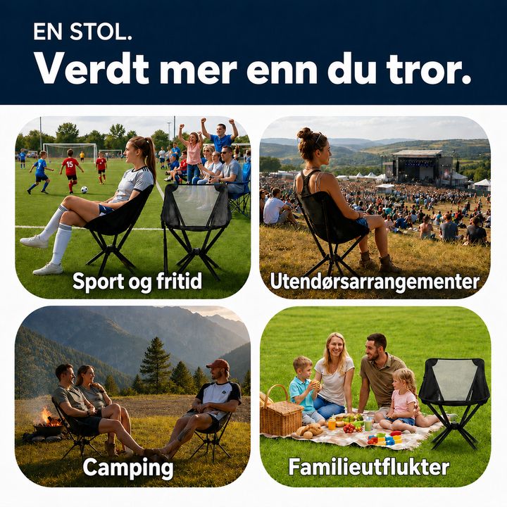 Sammenleggbar Campingstol – Lett, Kompakt & Tåler 150 kg