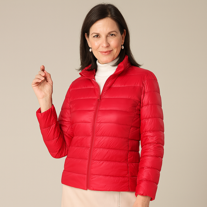 Aurora™ - Ny Ultralett Jakke med Hvite Andefjær